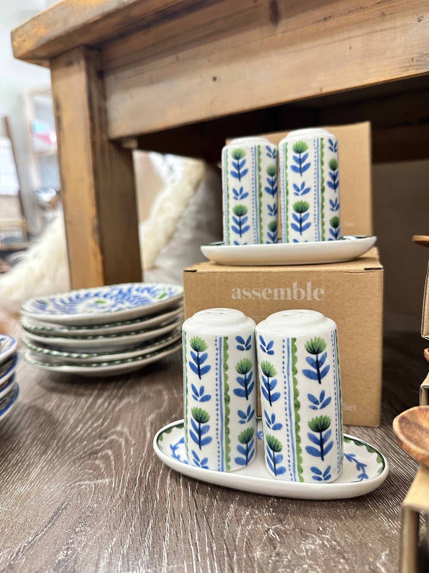 Indigo Salt & Pepper Shakers w/ Tray