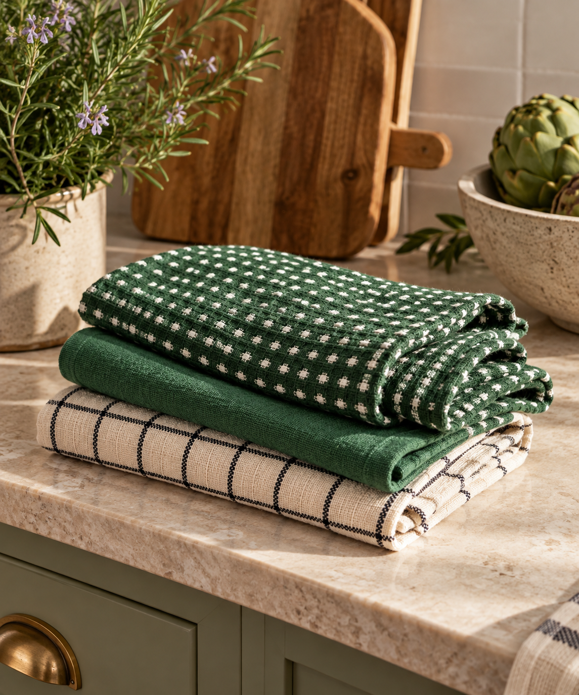 Raine & Humble Green Tea Towels Set of 3