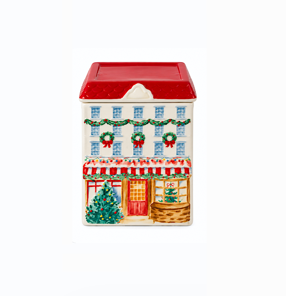 Christmas Village Ceramic Jar