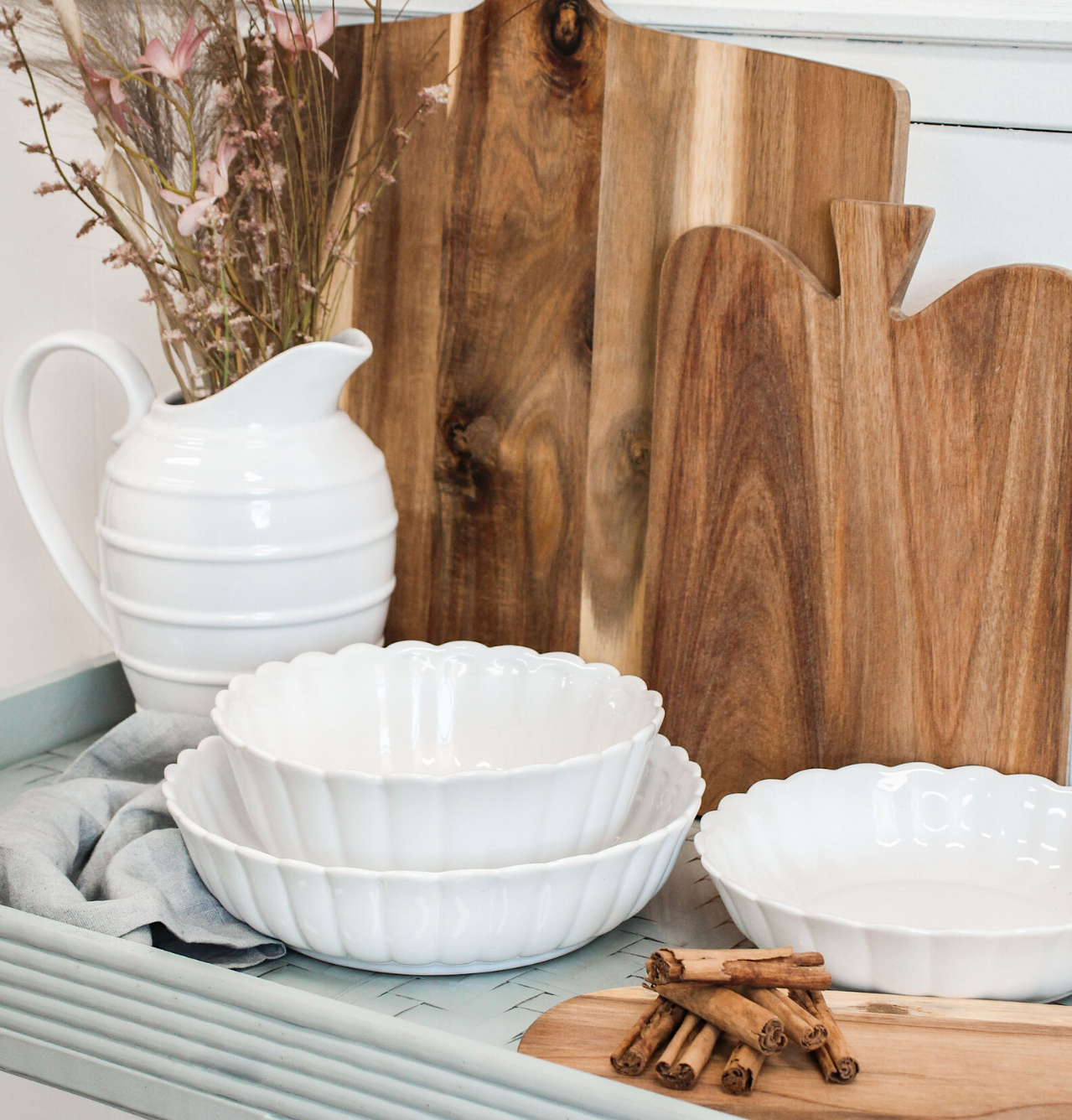 White Belle Scalloped Serving Bowl