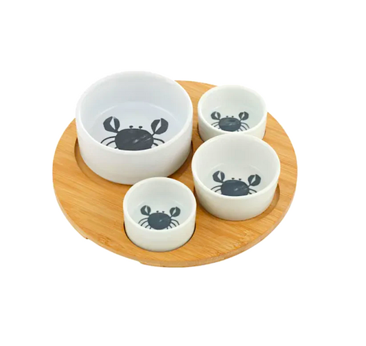 Crab Ceramic & Bamboo Serving Set