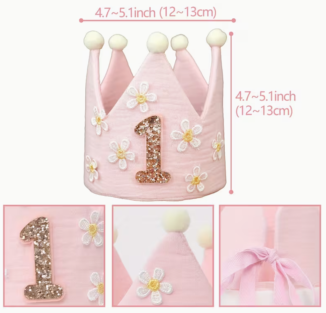 Pink 1st Birthday Crown