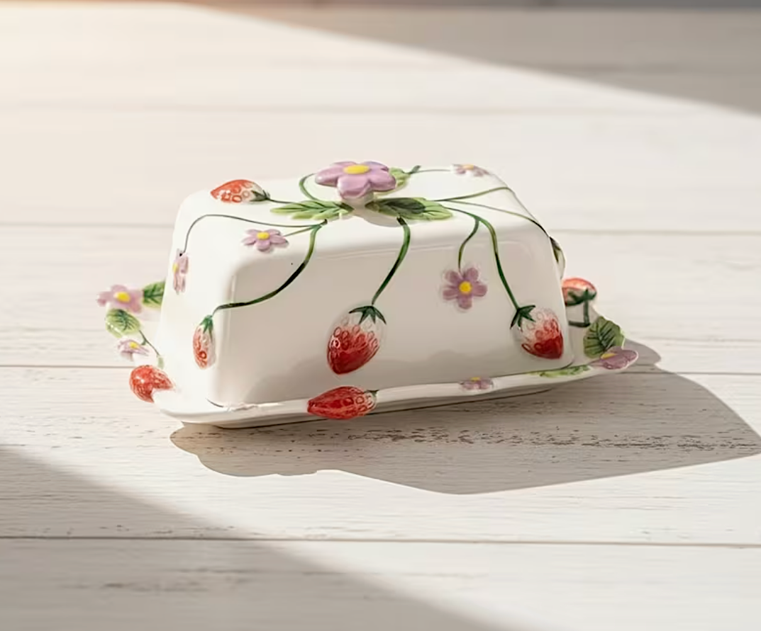 Strawberry Hand Painted Butter Dish