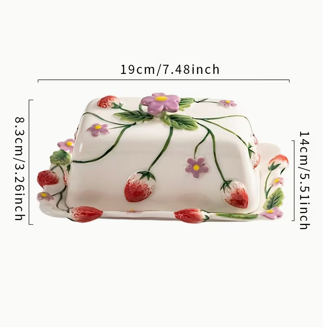 Strawberry Hand Painted Butter Dish