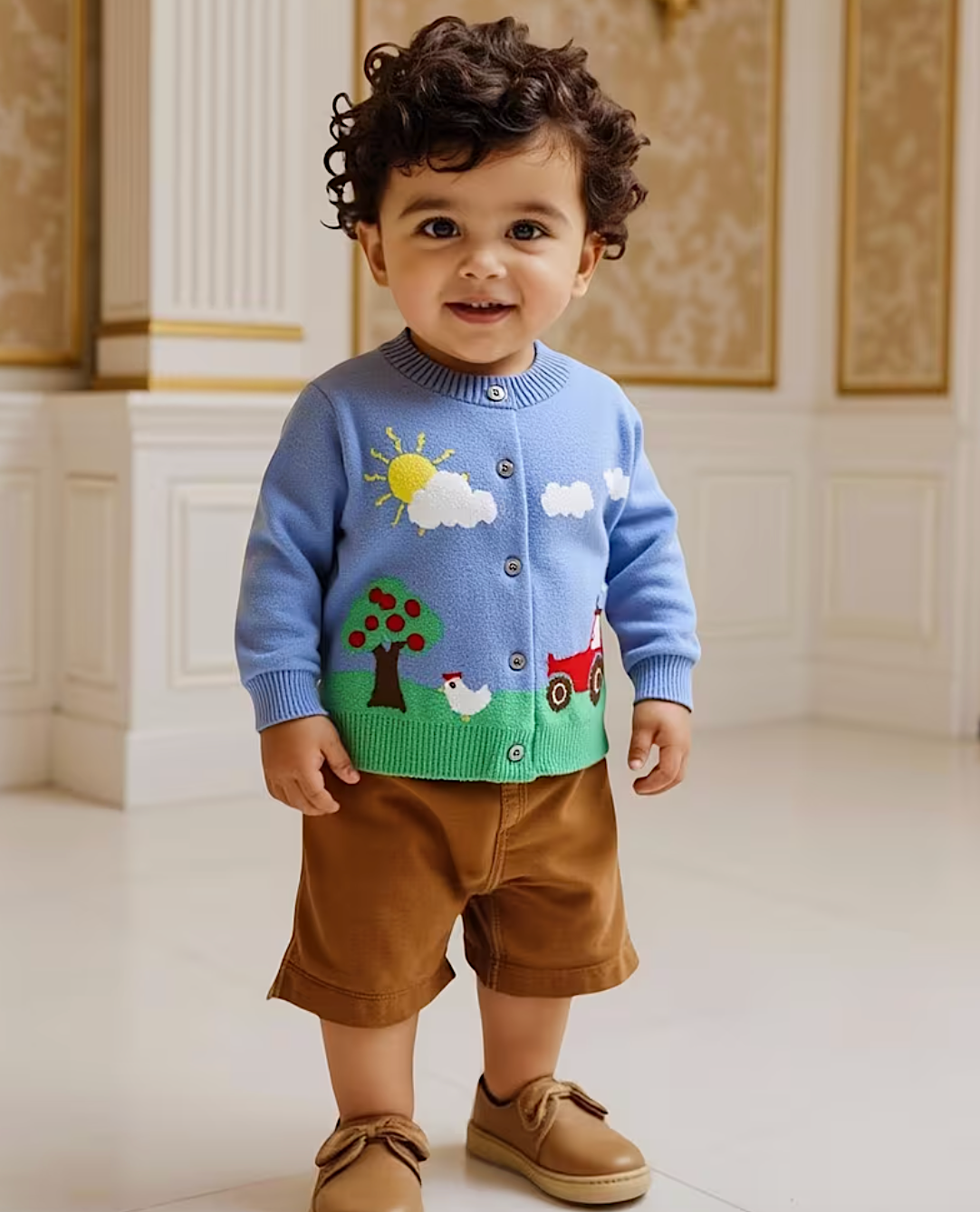 Knitted Baby Farm Animal Cardigan