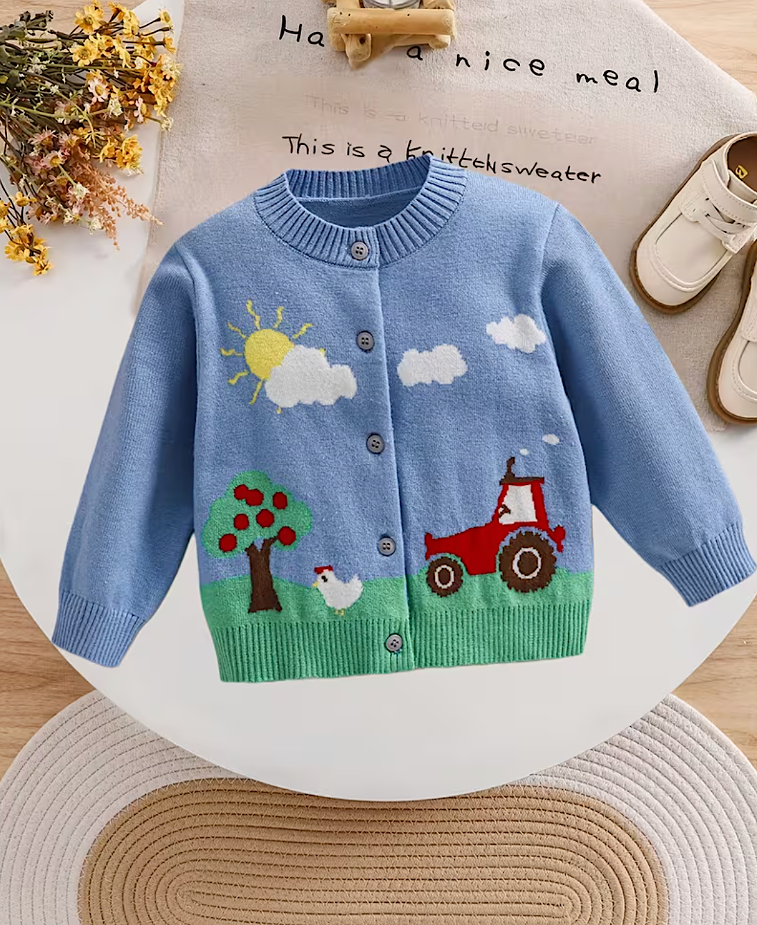 Knitted Baby Farm Animal Cardigan