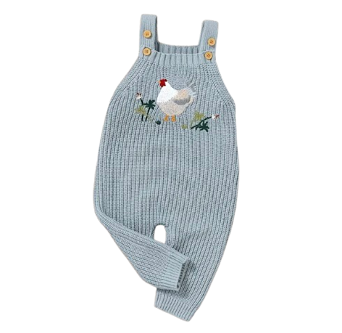 Chicken Blue Knitted Overalls