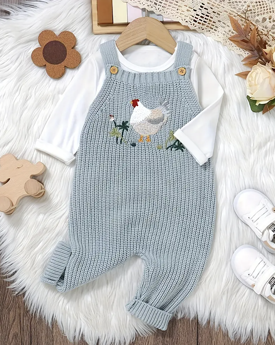 Chicken Blue Knitted Overalls