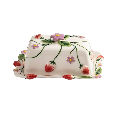 Strawberry Hand Painted Butter Dish