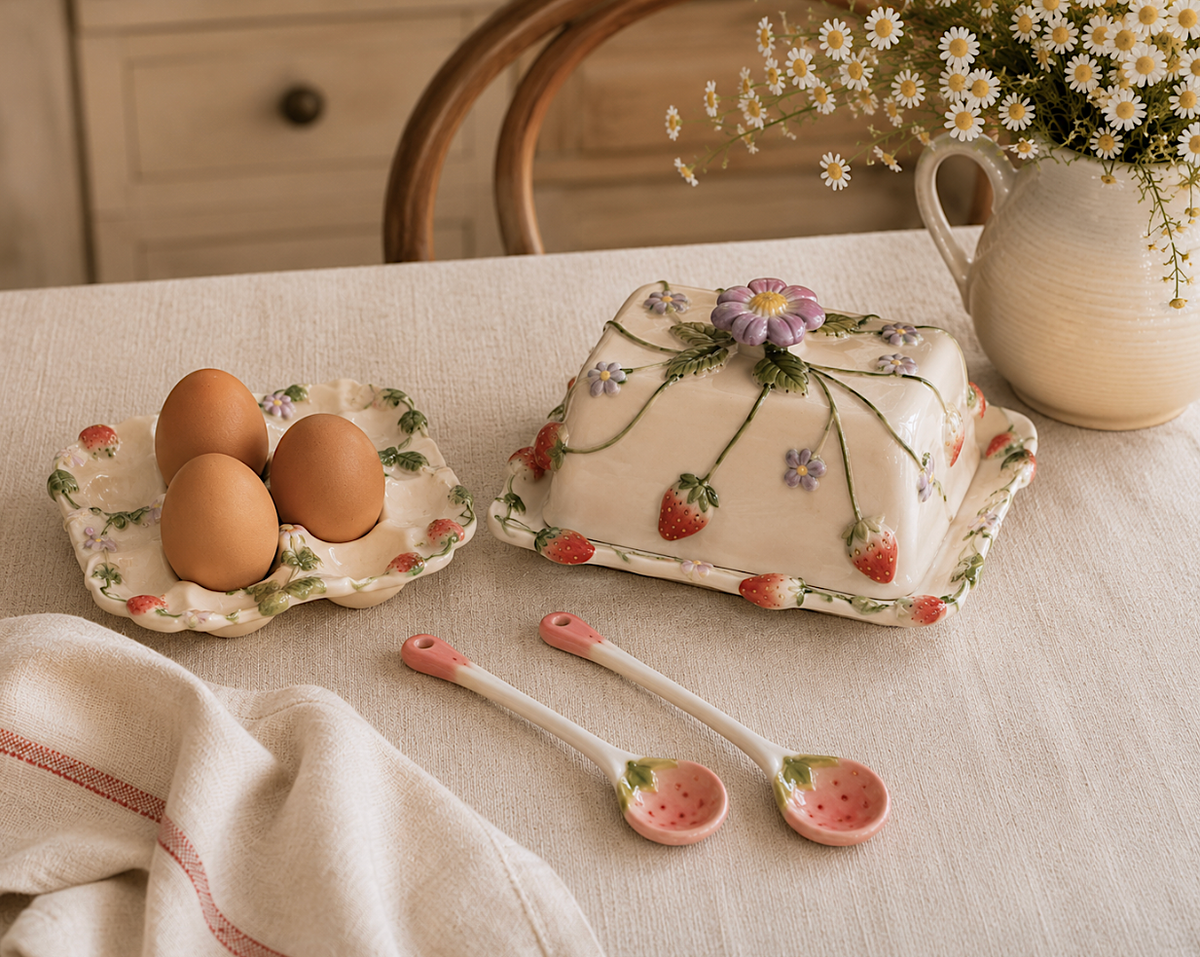 Strawberry Hand Painted Butter Dish