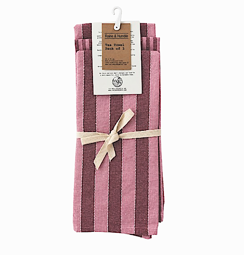 Raine & Humble 3pk Tea Towel - Pink Stripe