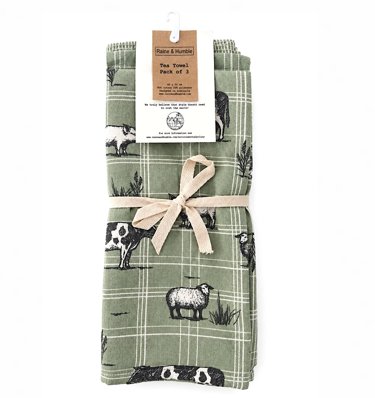 Raine & Humble 3pk Tea Towels - Farmyard Animals